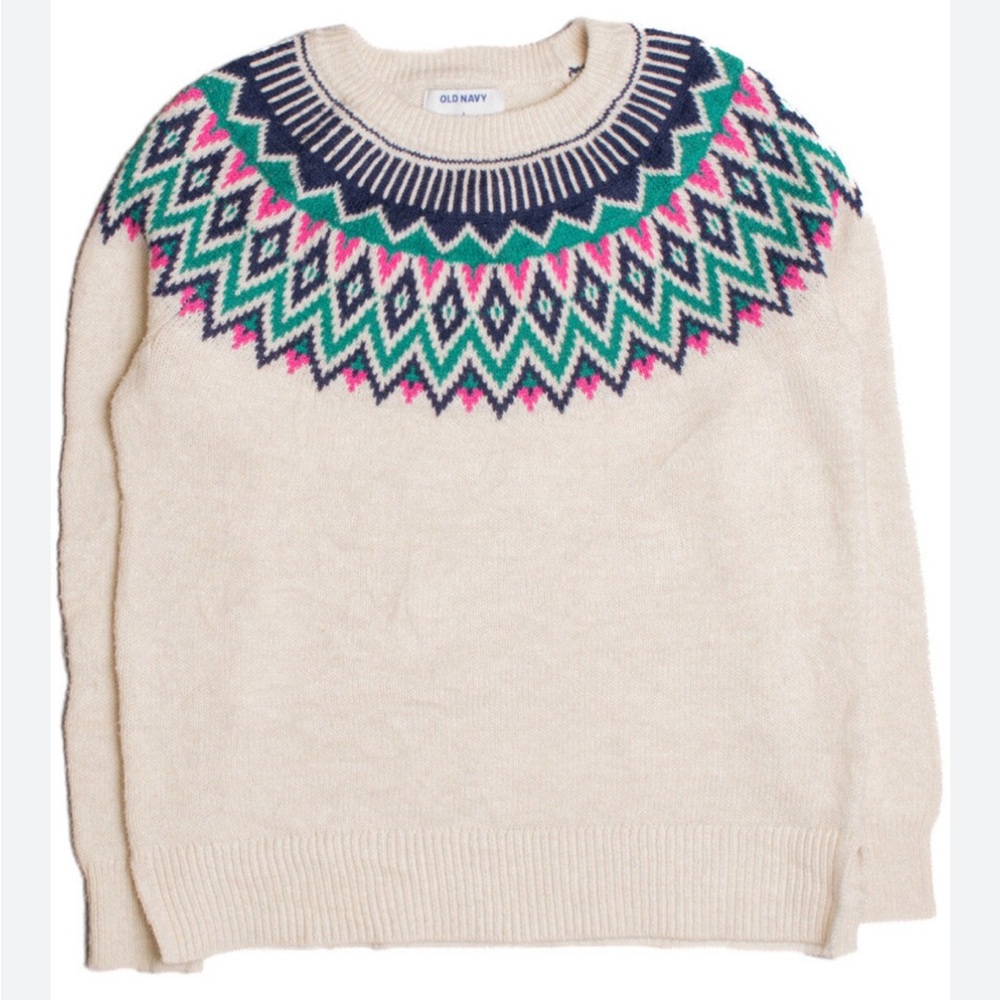 Old Navy Cream Sweater with Colorful Pattern